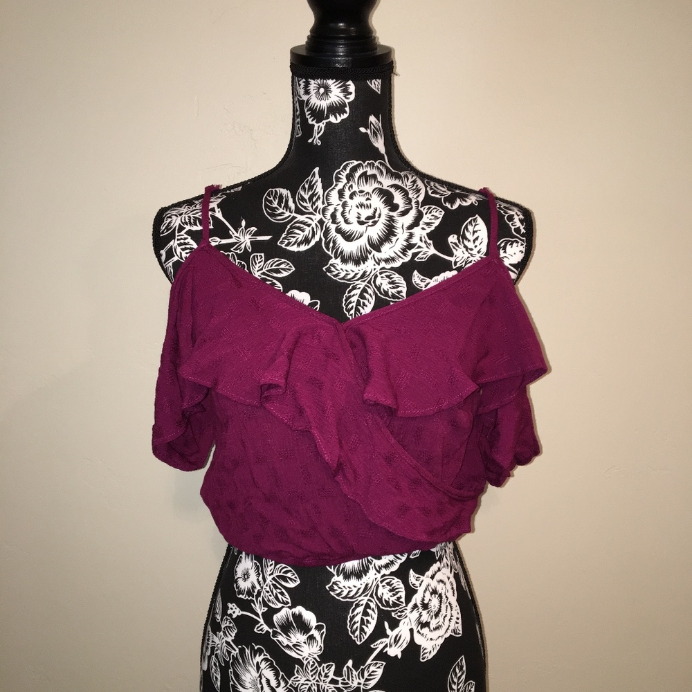 Adorable plum cropped, off the shoulder tank top